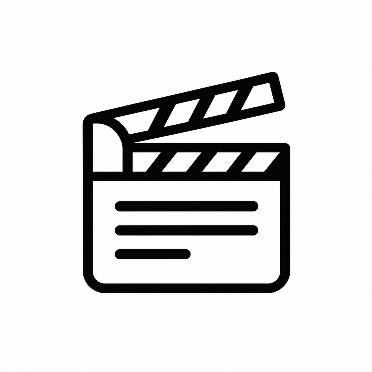 Simple black and white film clapperboard icon for media or film projects.