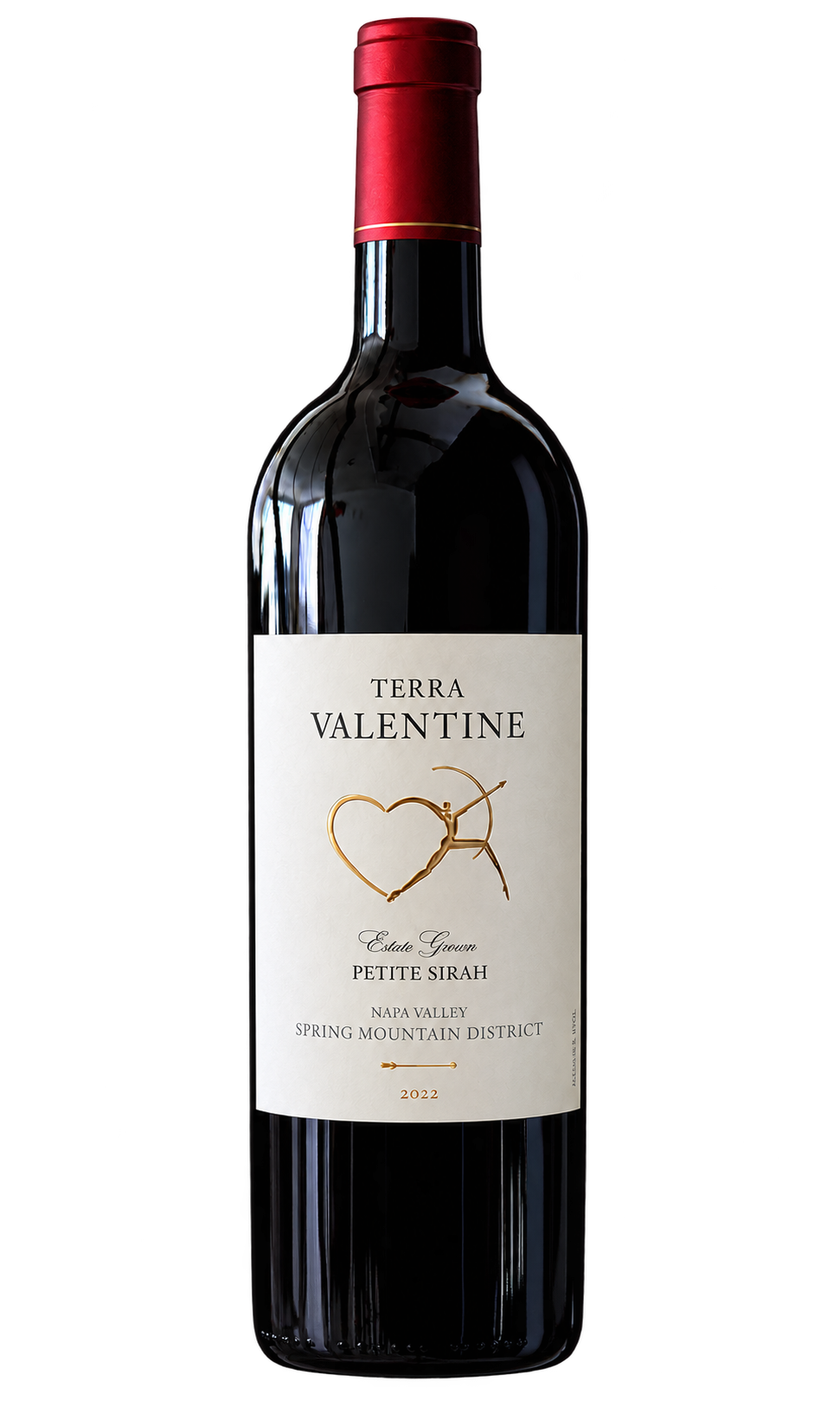 Terra Valentine Petite Sirah wine bottle with elegant label design.